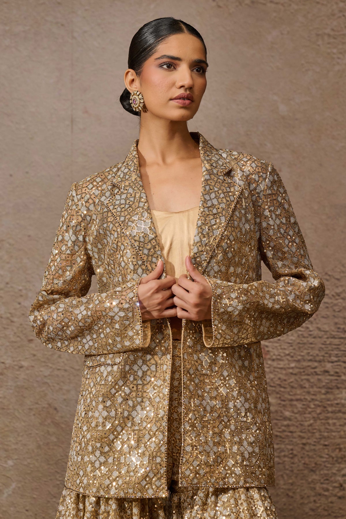 Sequin Sharara With Jacket Set