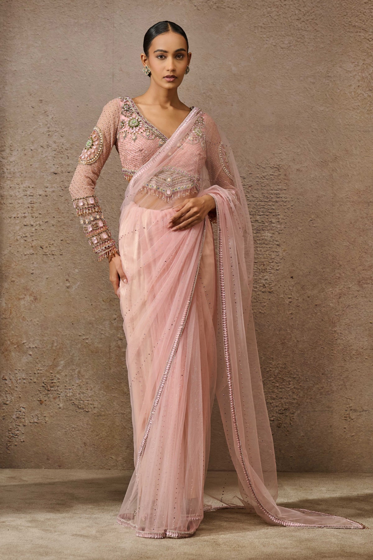 Classic Embroidered Tulle Saree Set