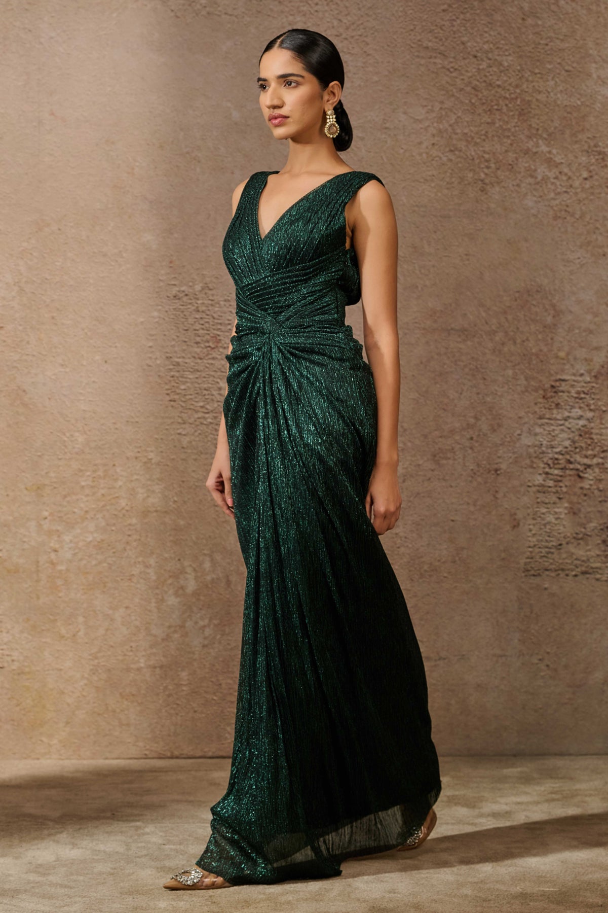 Classic Crinkle Emerald Drape Dress