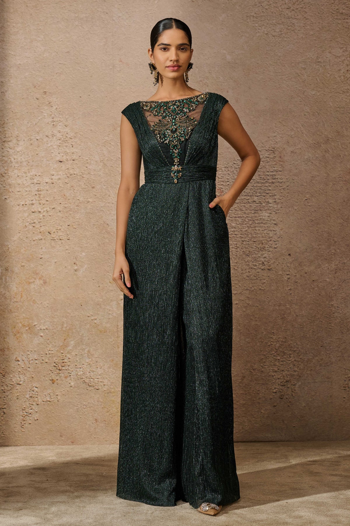 Signature Crinkle Jewel Emerald Jumpsuit