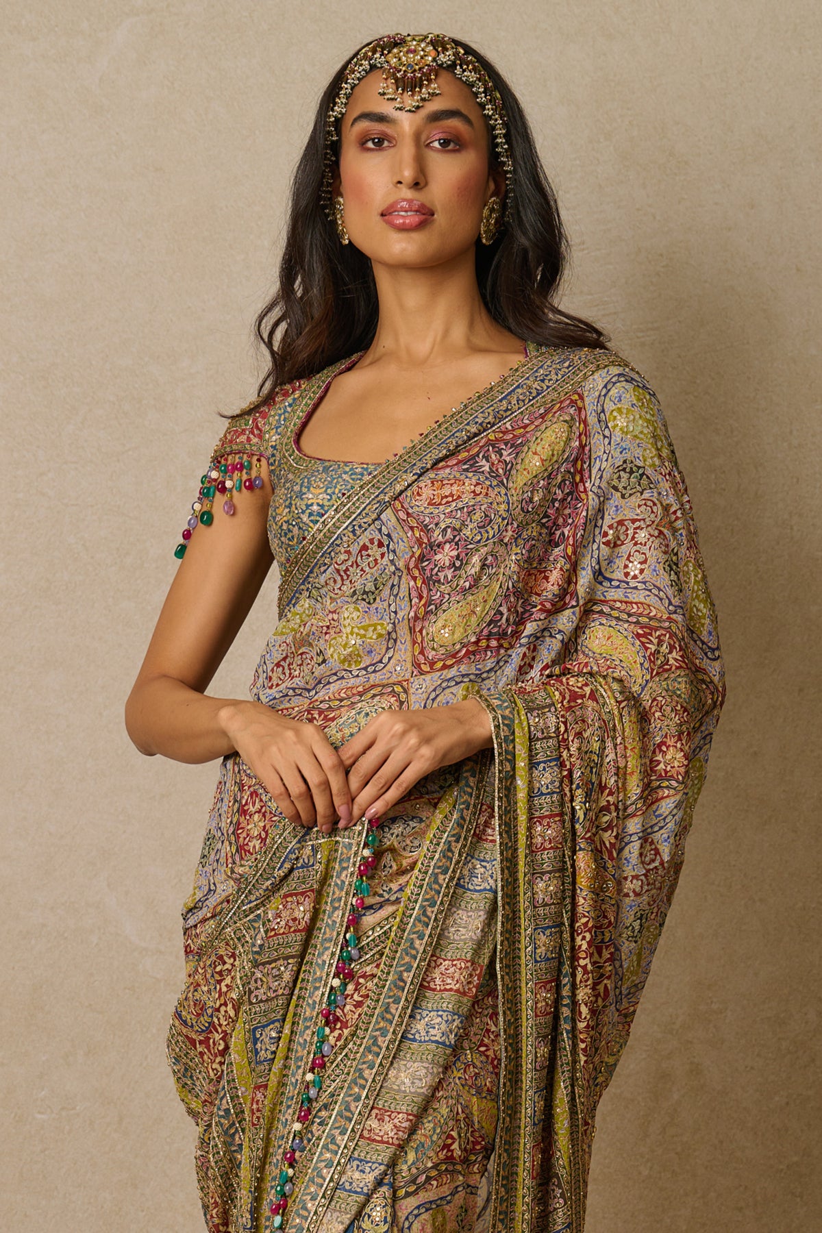 Kashida Embroidered Paisley Saree