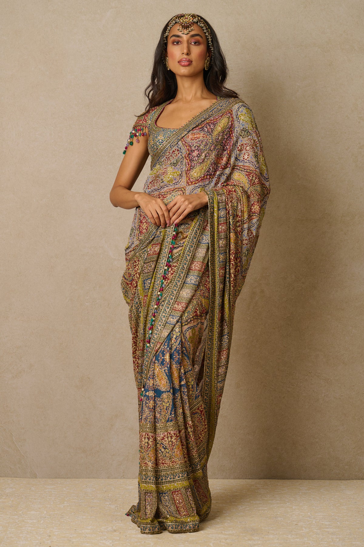 Kashida Embroidered Paisley Saree