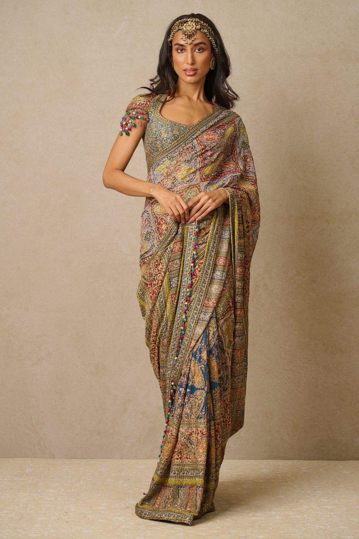 Kashida Embroidered Paisley Saree