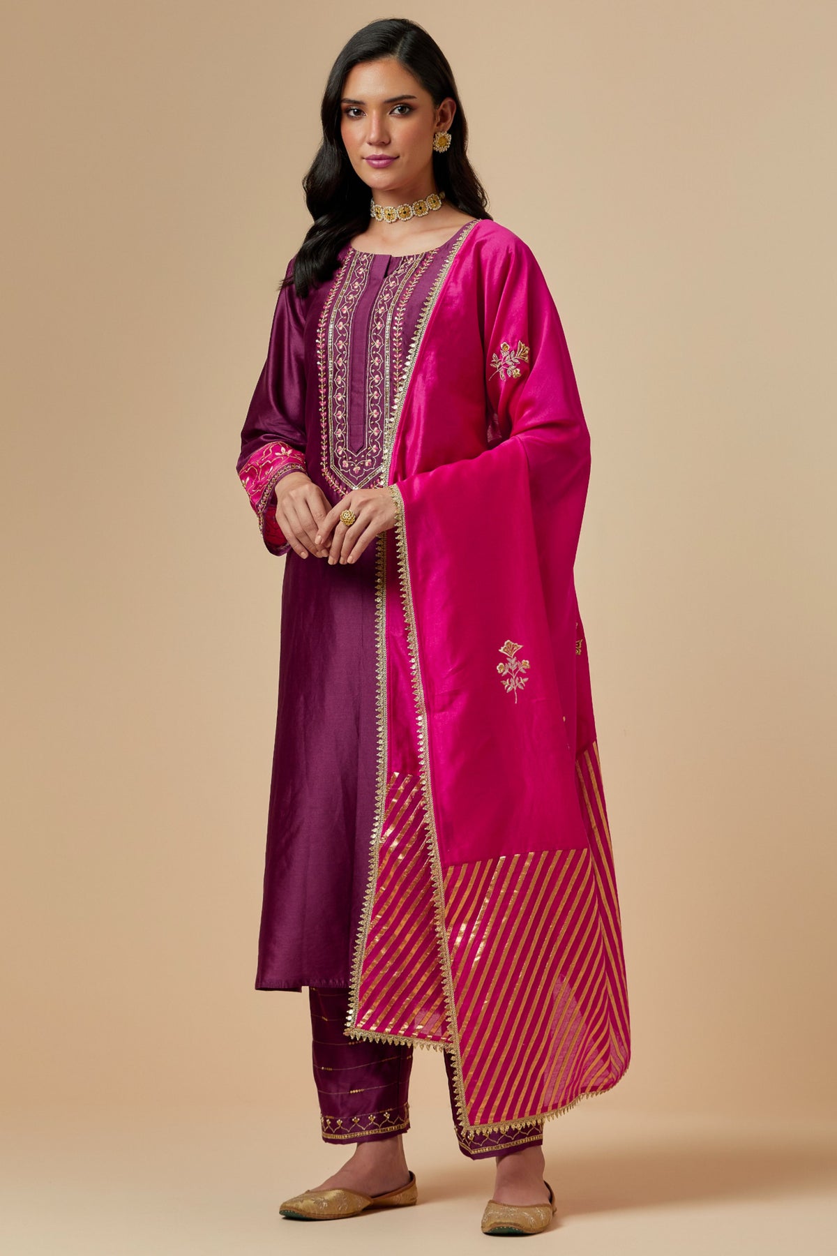 Fuchsia Silk Chanderi Dupatta