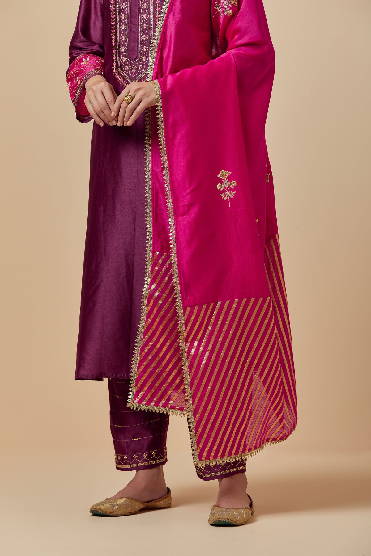 Fuchsia Silk Chanderi Dupatta