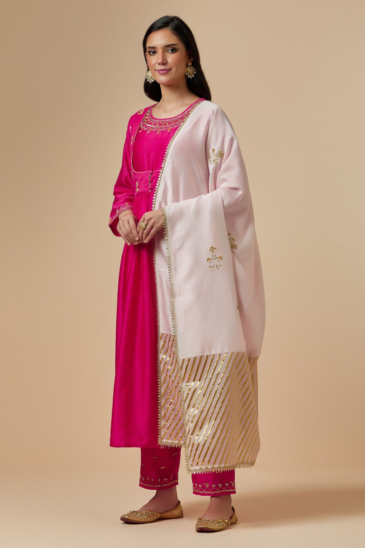 Light Pink Silk Chanderi Dupatta