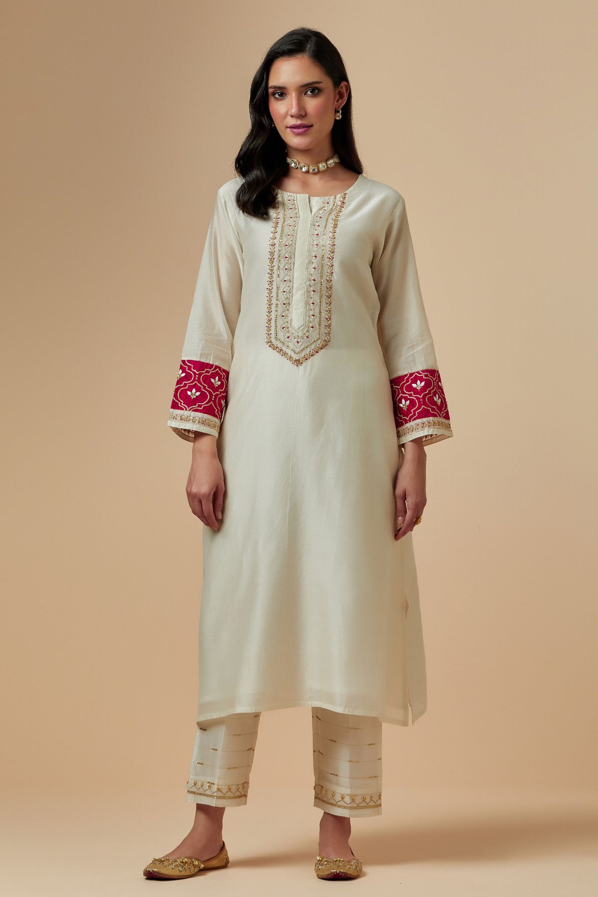 Off White Silk Chanderi Palazzo