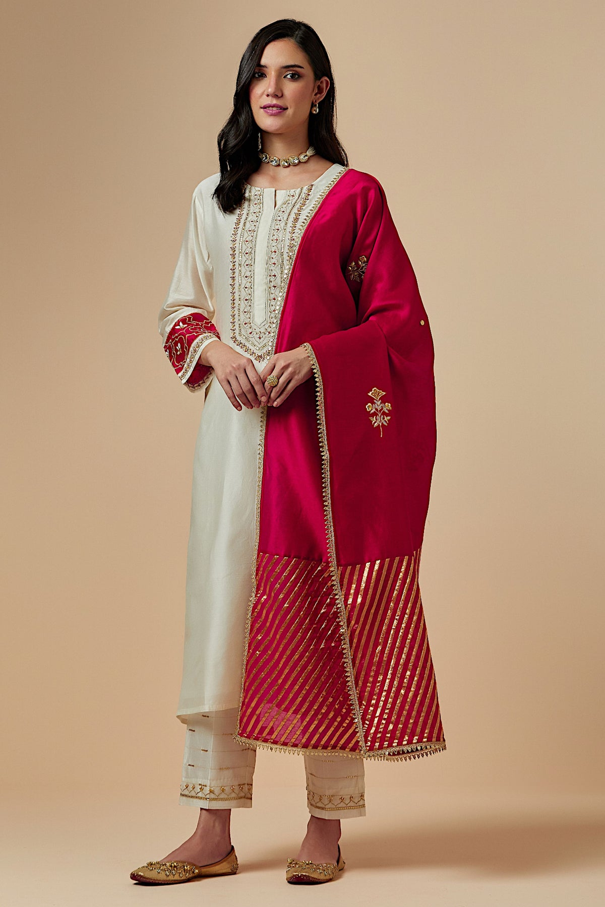 Red  Silk Chanderi Dupatta