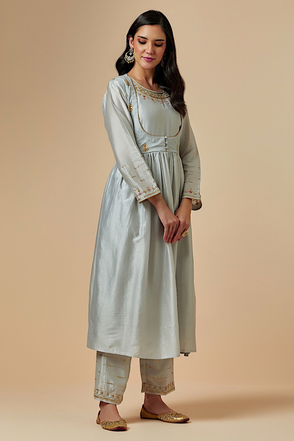 Grey Silk Chanderi Palazzo