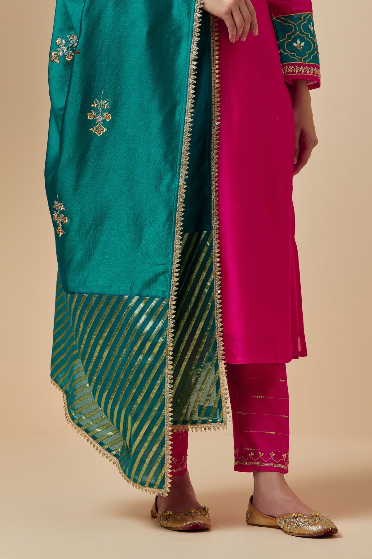 Green Silk Chanderi Dupatta