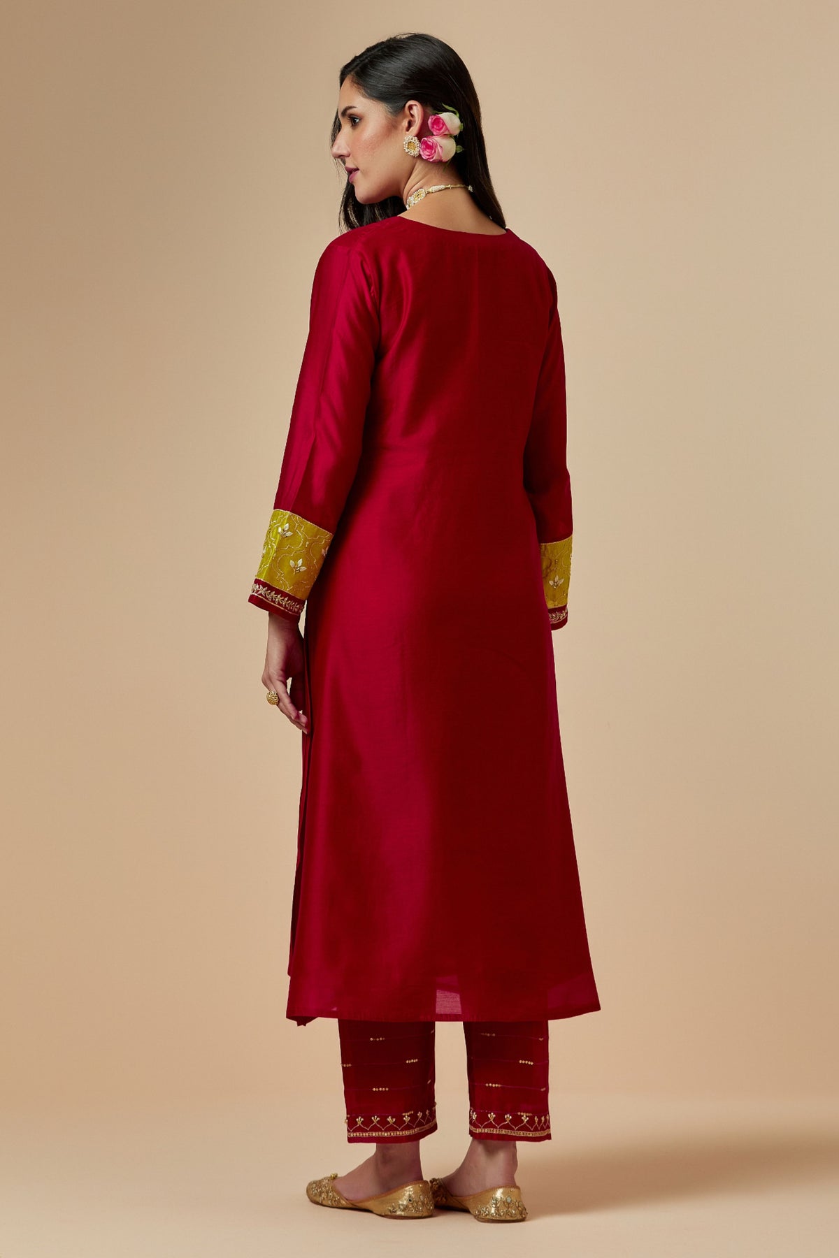 Red Silk A-line Kurta