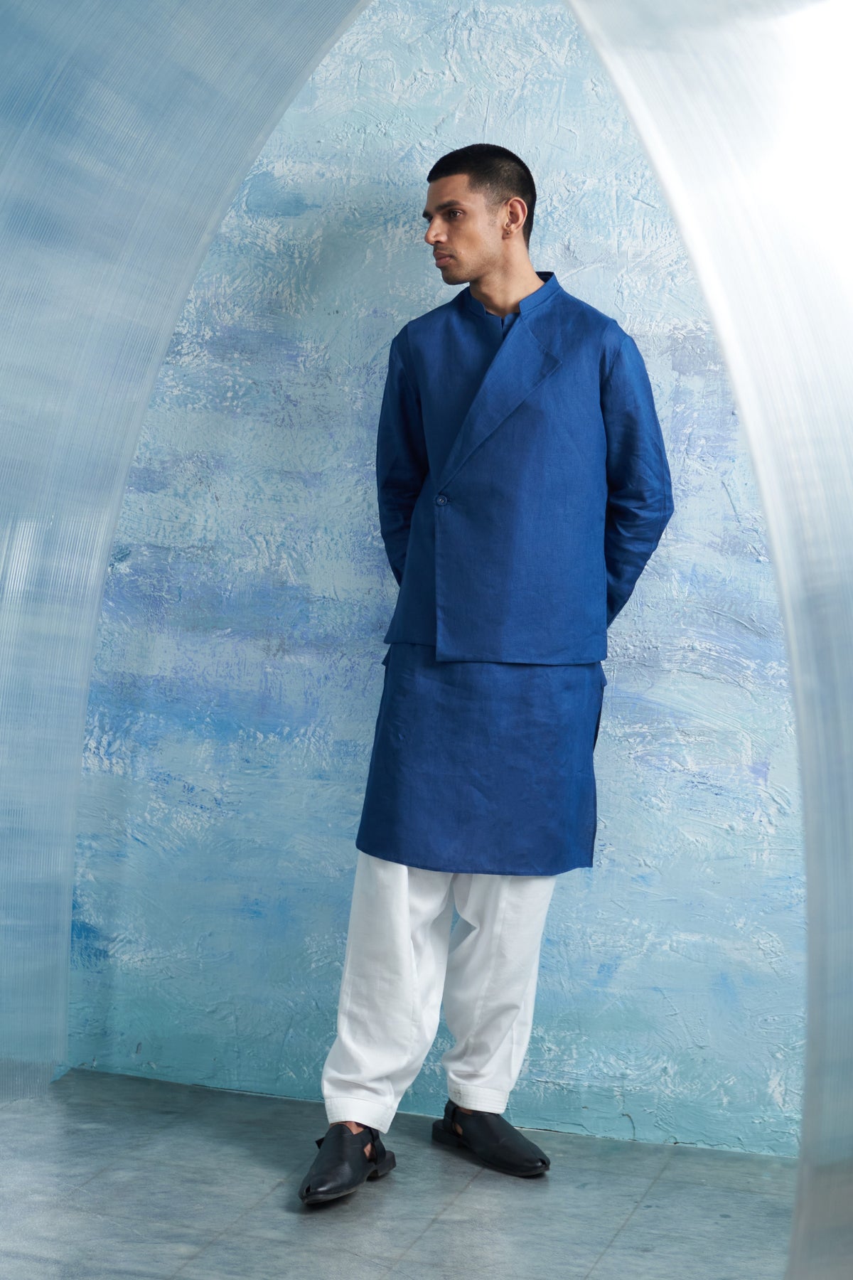 Royal Blue Straight Kurta &amp; Jacket Set