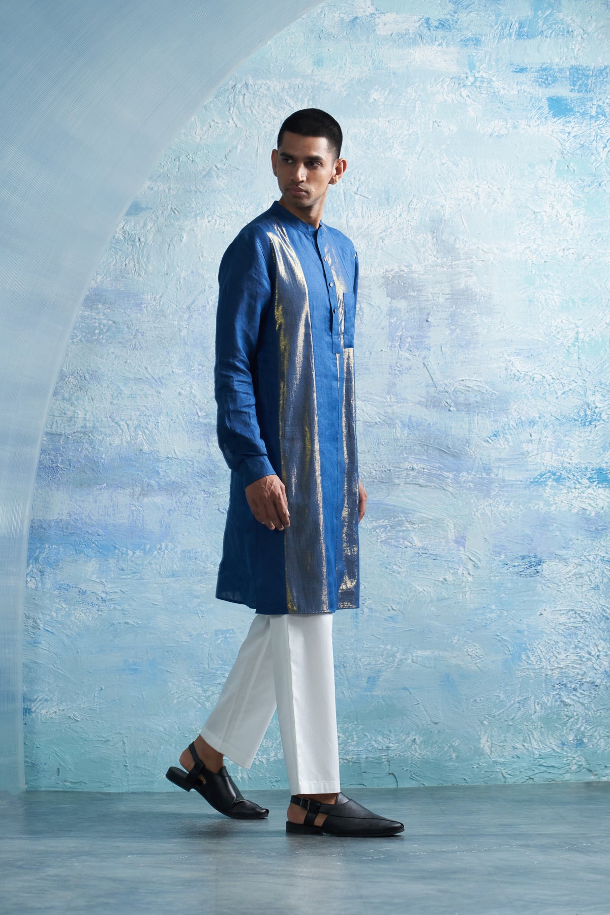 Aura Royal Blue Stripe Kurta Set