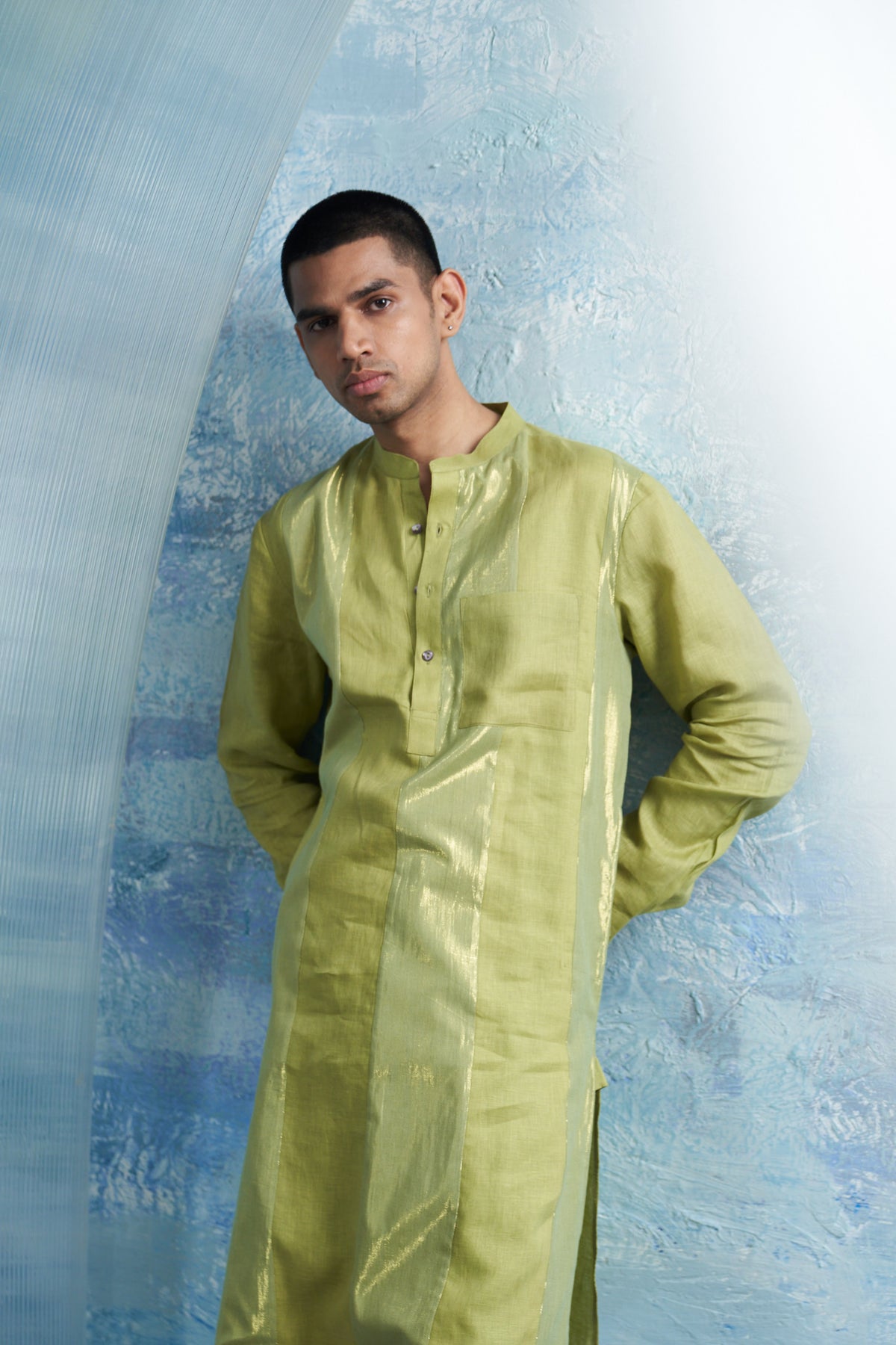 Sheen Green Stripe Kurta Set