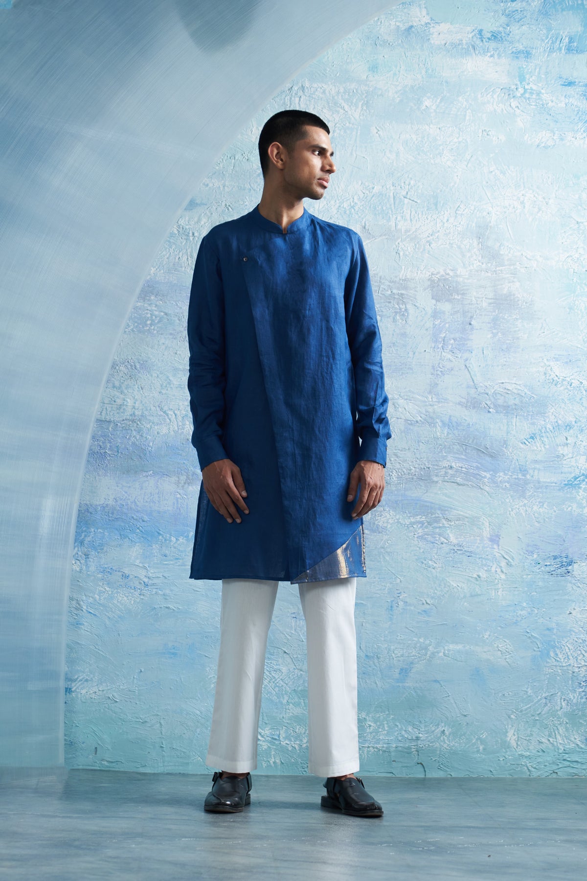 Aura Royal Blue Slant Kurta Set