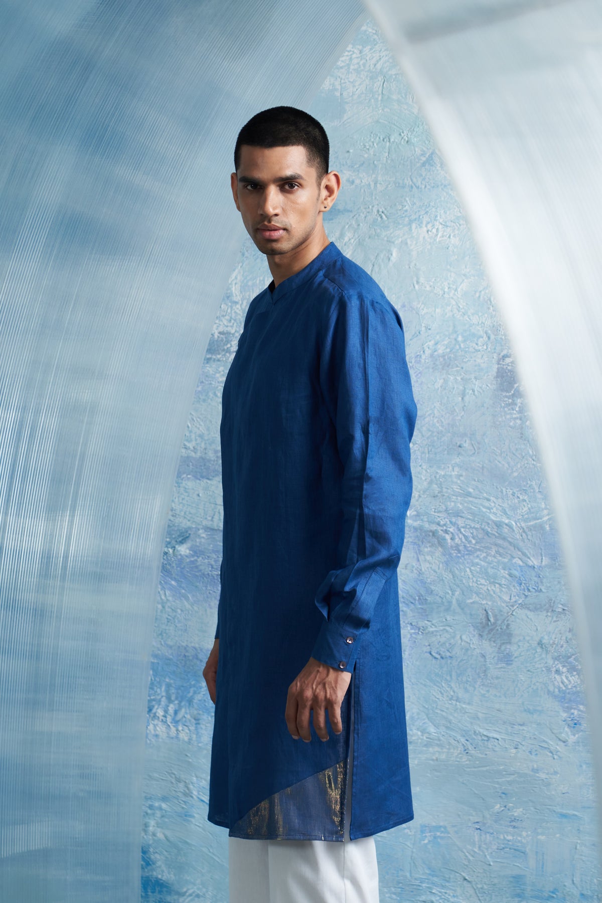 Aura Royal Blue Slant Kurta Set