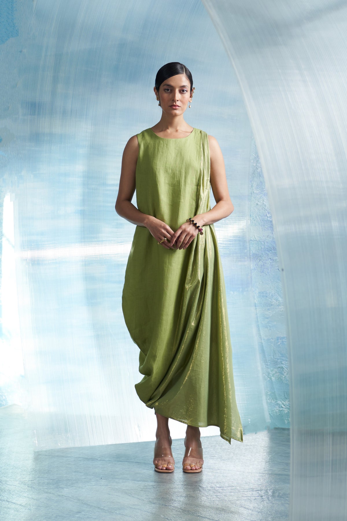 Sheen Green Drape Dress