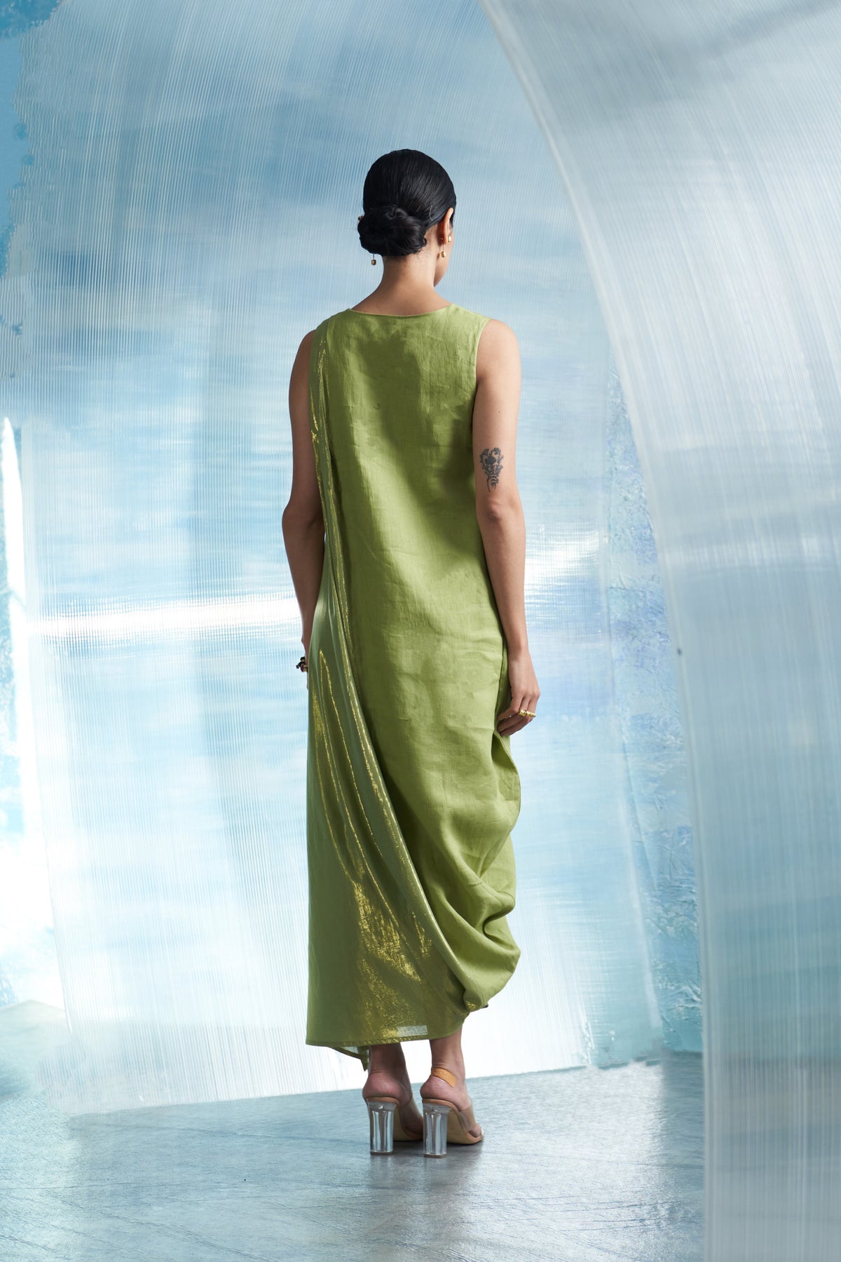 Sheen Green Drape Dress