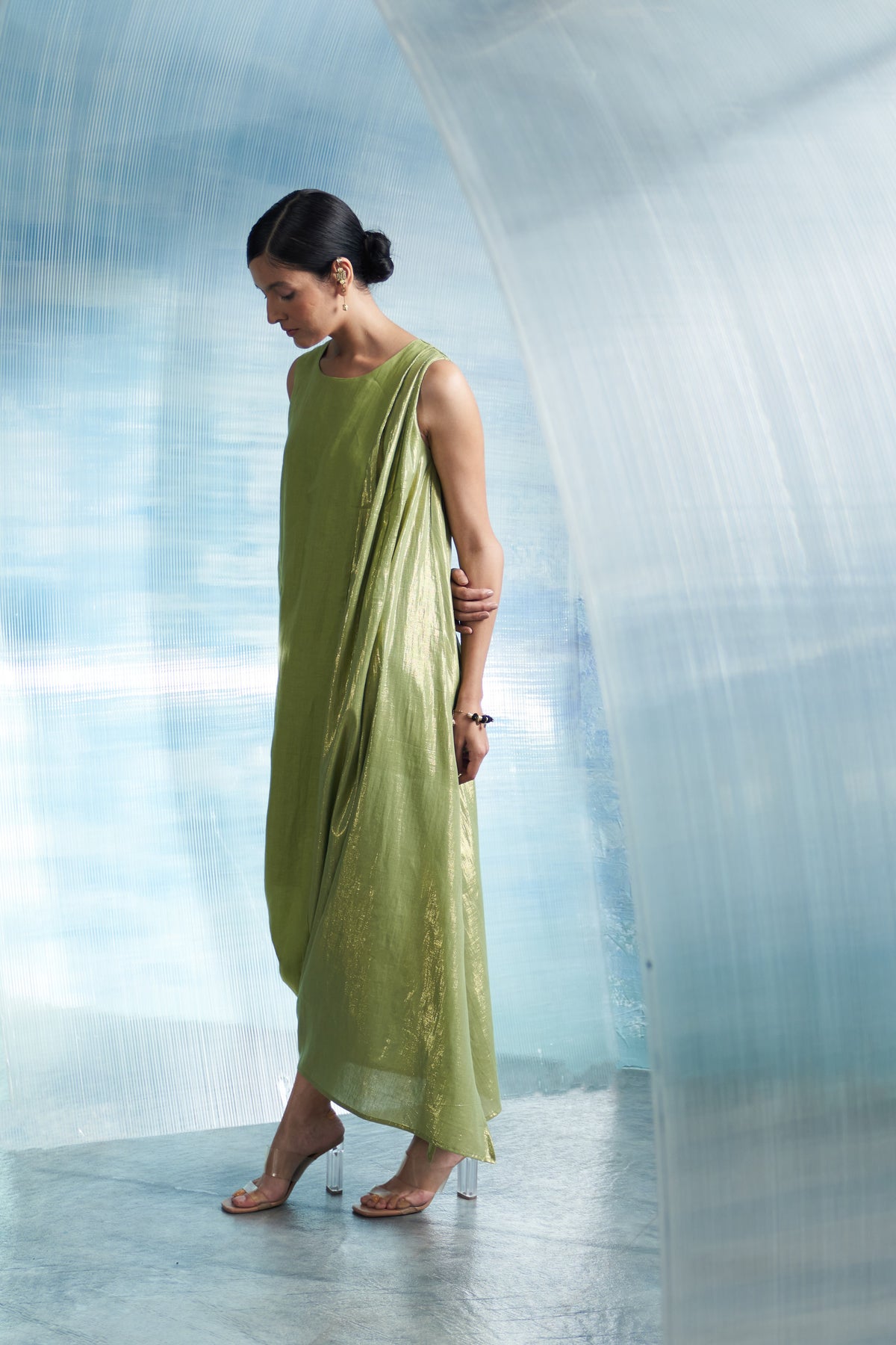 Sheen Green Drape Dress