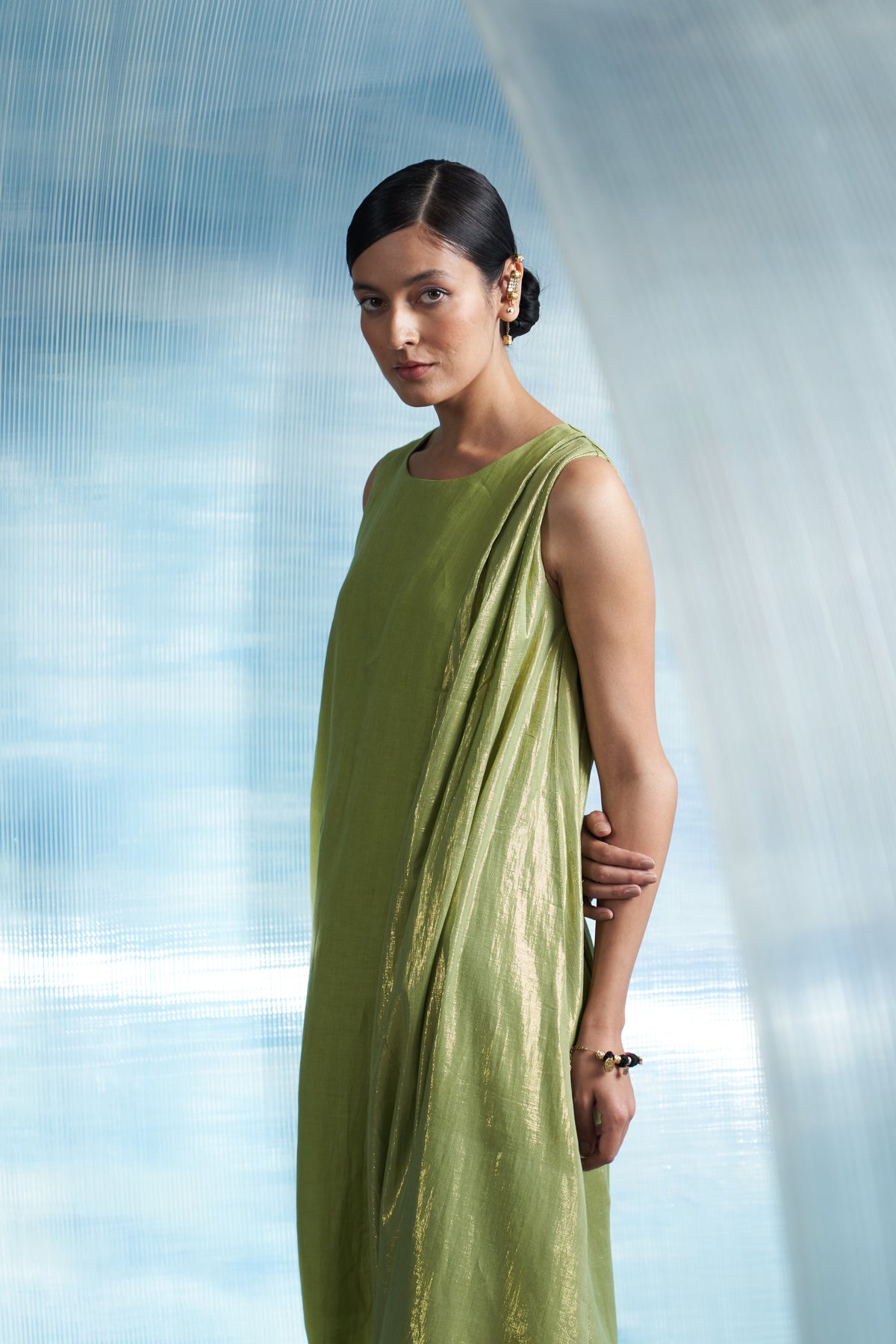 Sheen Green Drape Dress