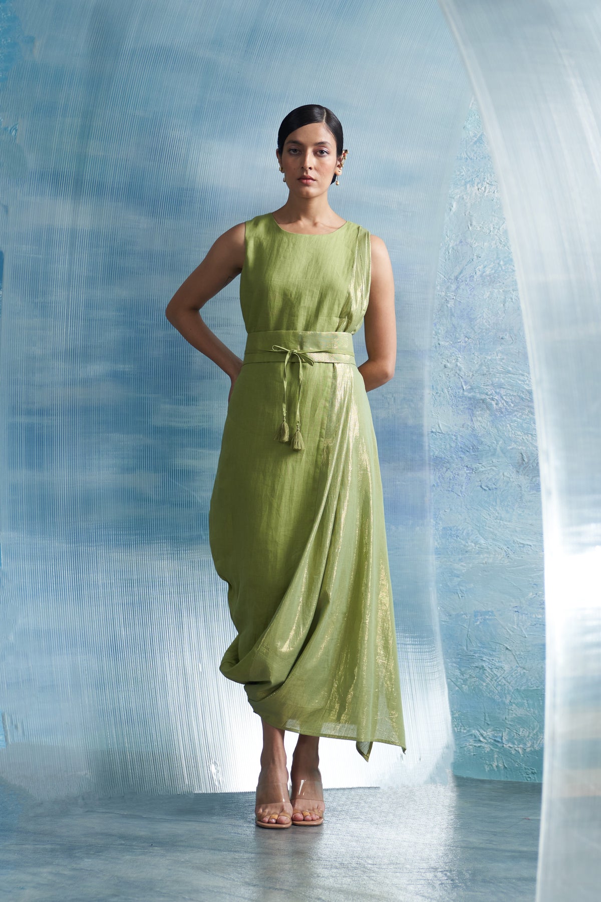 Sheen Green Drape Dress