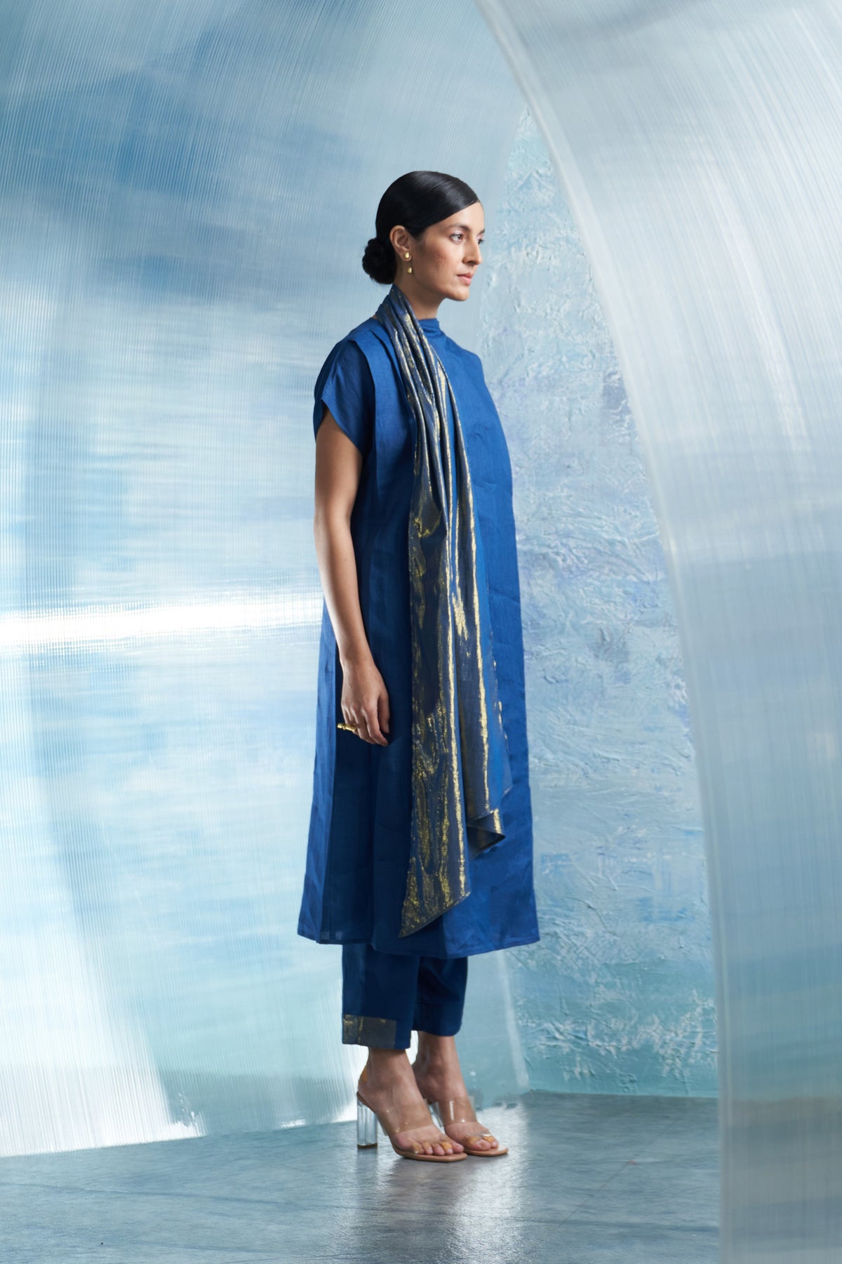 Aura Royal Blue Scarf Kurta Set