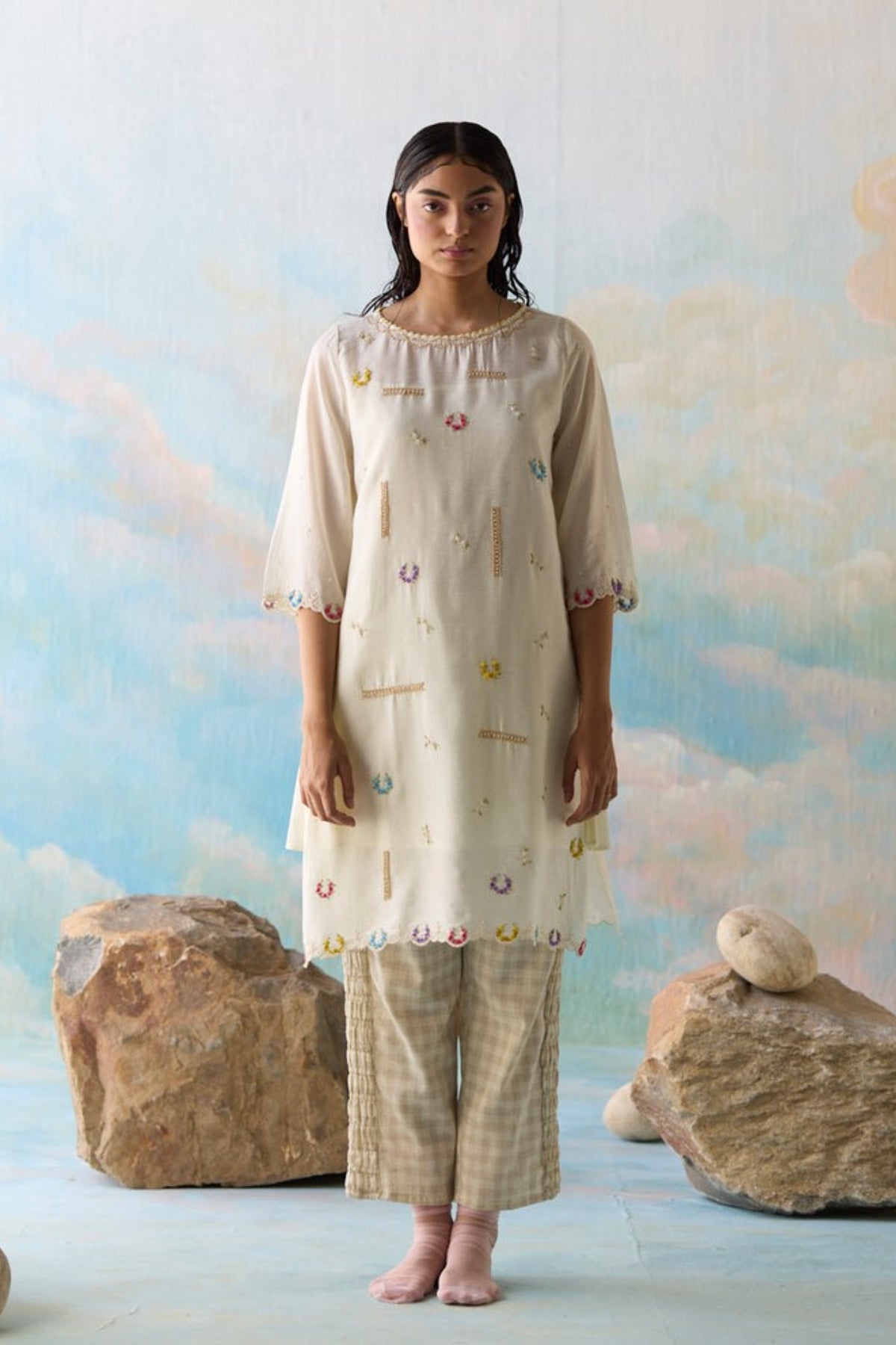 Cloud Embroidered Kurta Set