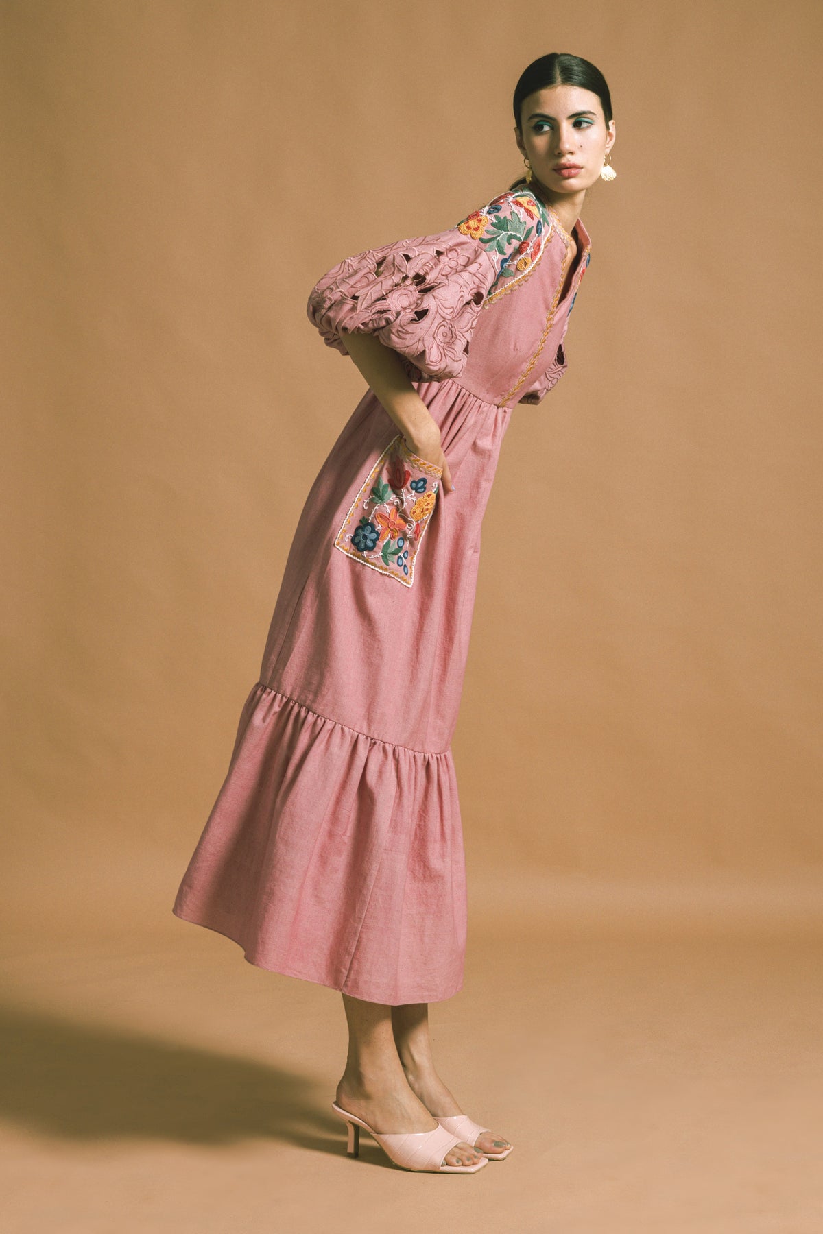 Pink kala cotton midi dress