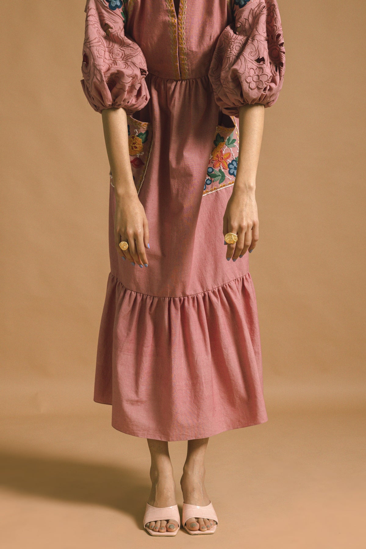 Pink kala cotton midi dress