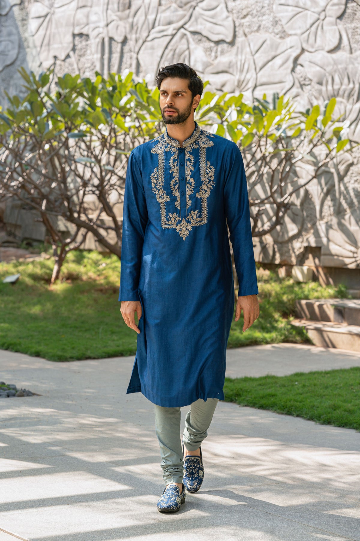 Navy Blue Embroidered Kurta Set