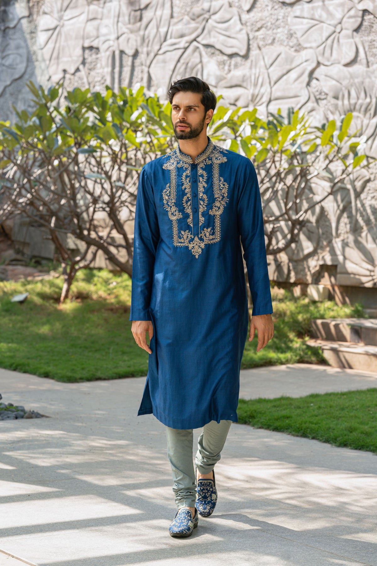 Navy Blue Embroidered Kurta Set