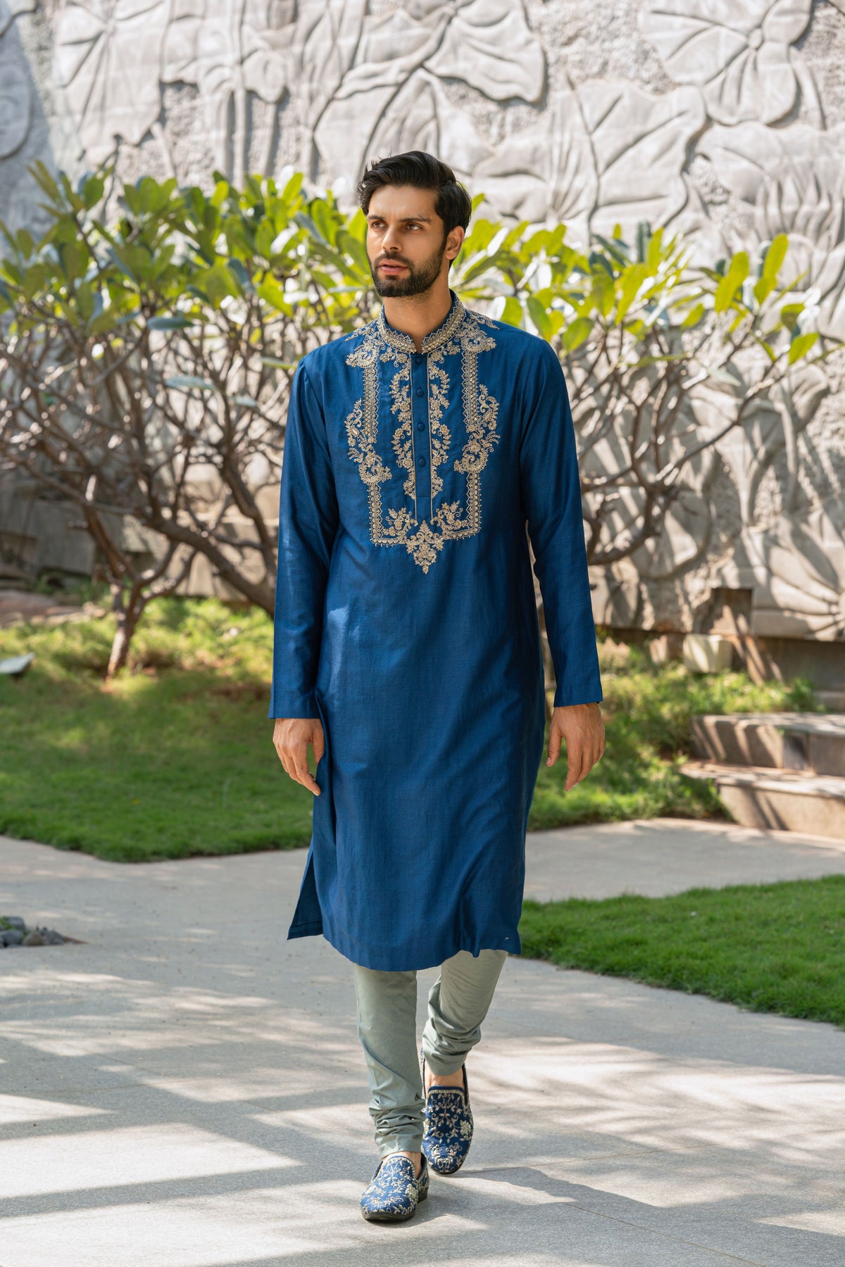 Navy Blue Embroidered Kurta Set