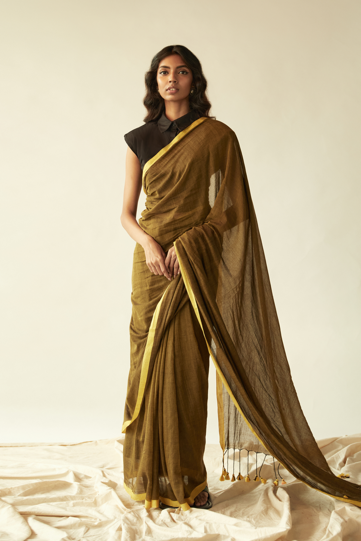 Ochre Yellow Mul saree