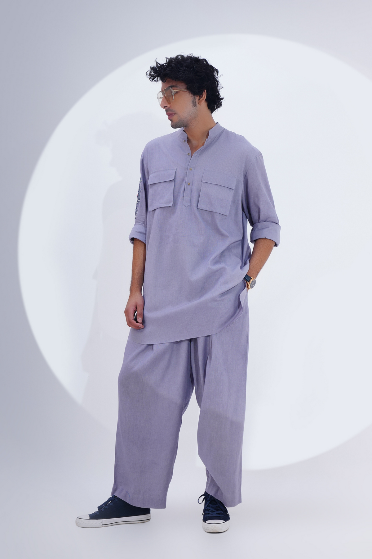 Grey Linen Kurta Set