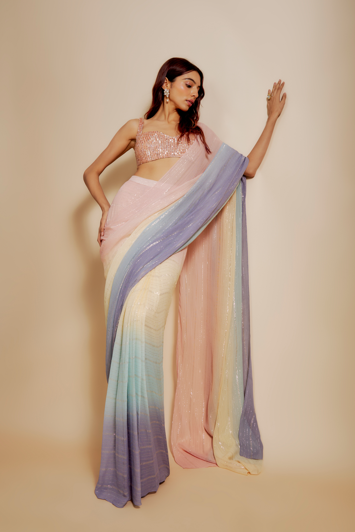 Ombre Saree With Embroidered Blouse