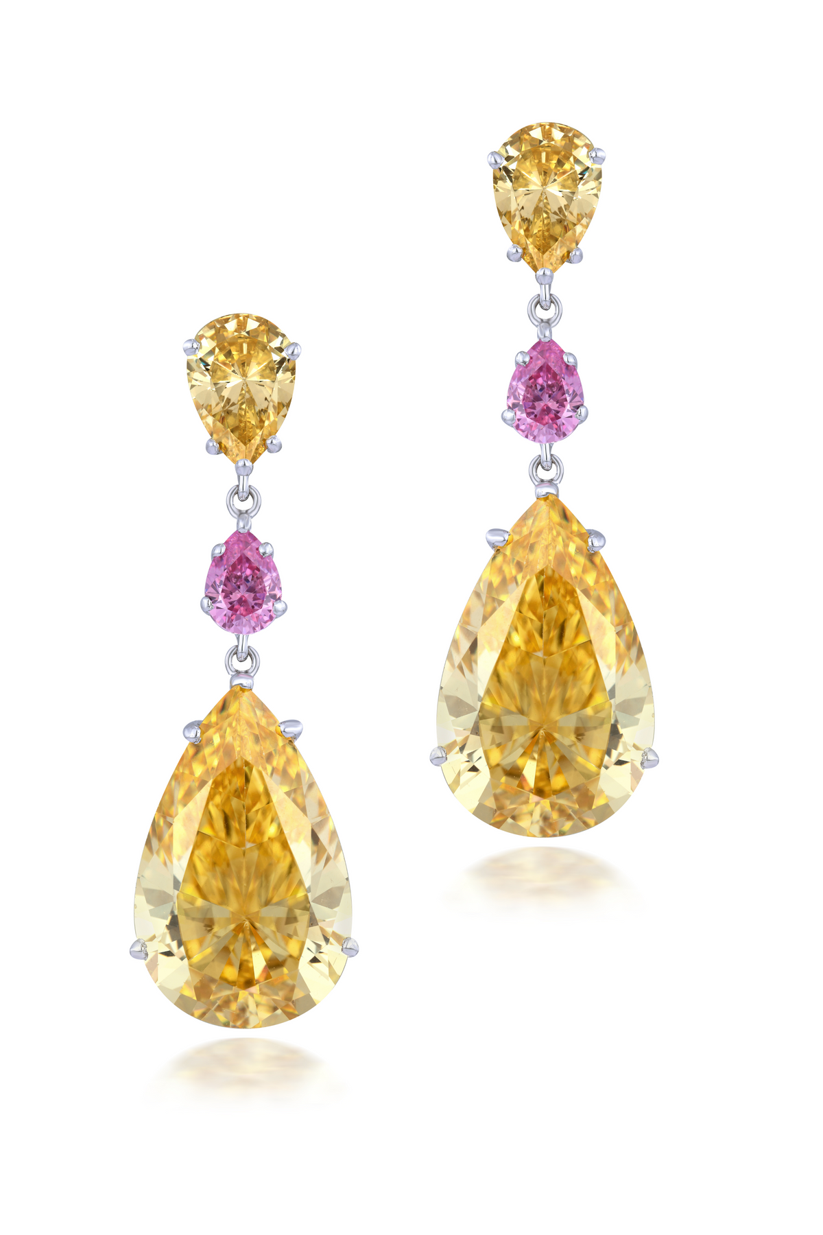 Pear Shaped Earrings In Pink &amp; Yellow