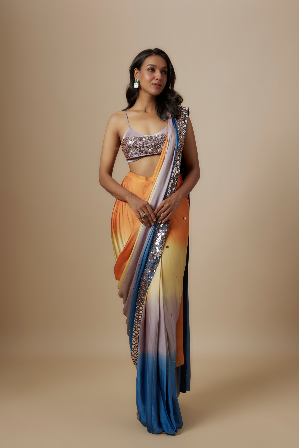 Multi-Colour Ombre Saree With Lilac Blouse