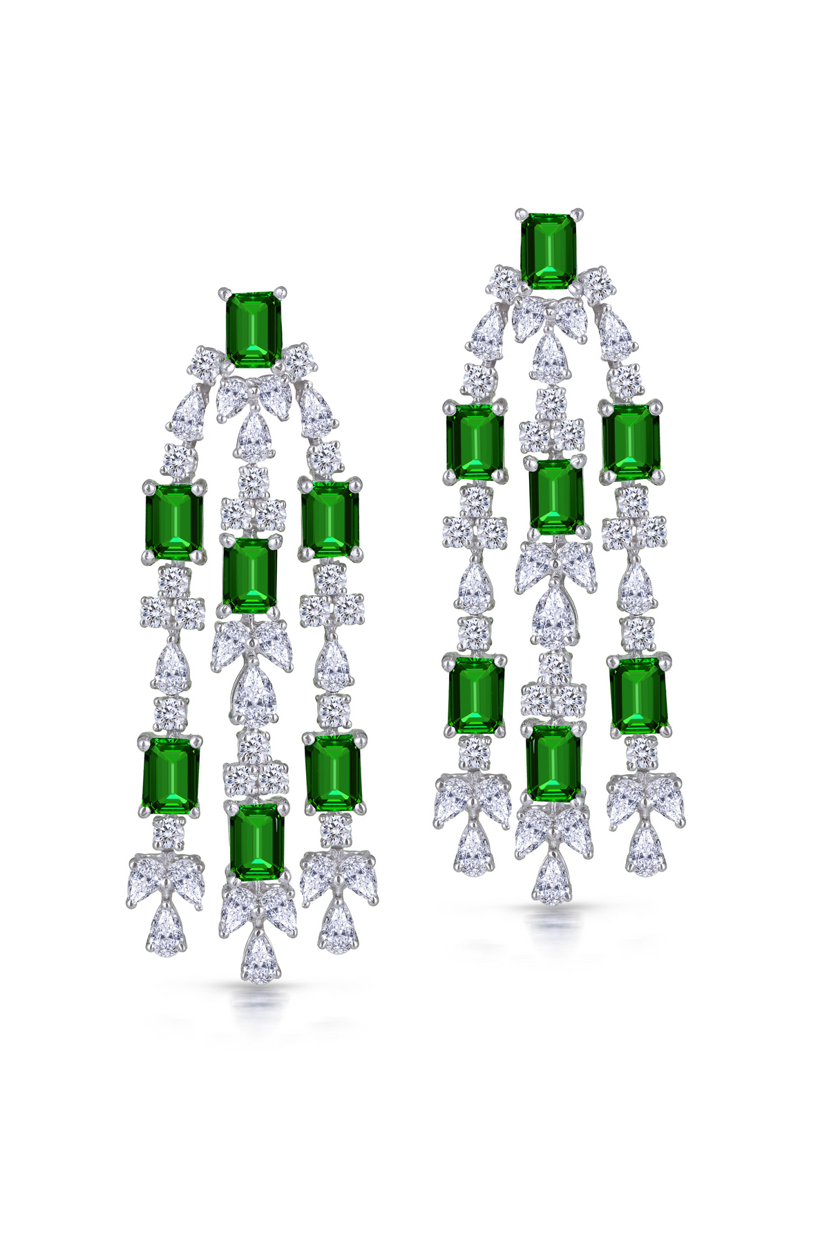 Chandelier Earrings In White &amp;  Emeralds