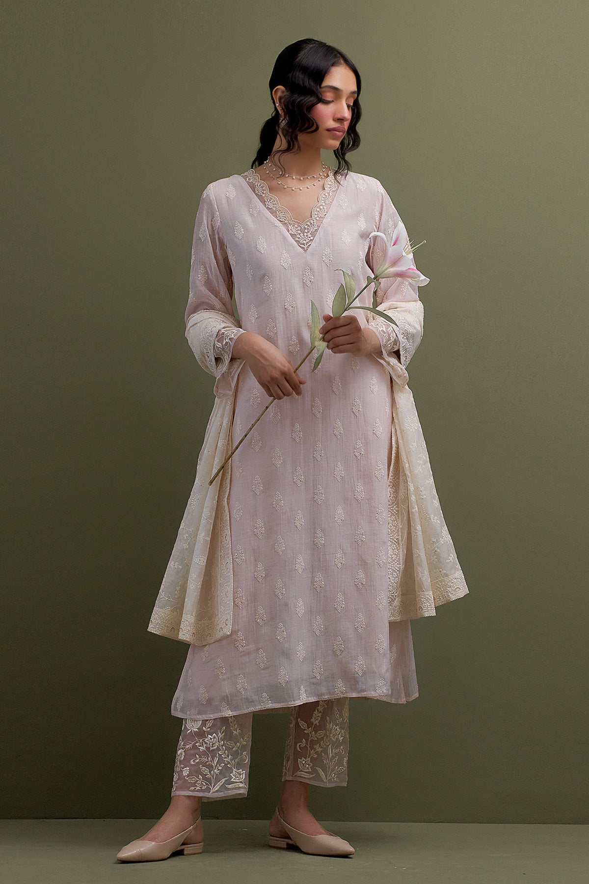 Pink Mul Set With Dupatta