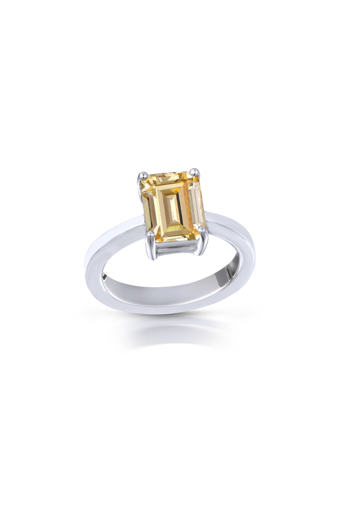 Solitaire Yellow Emerald Shaped Ring