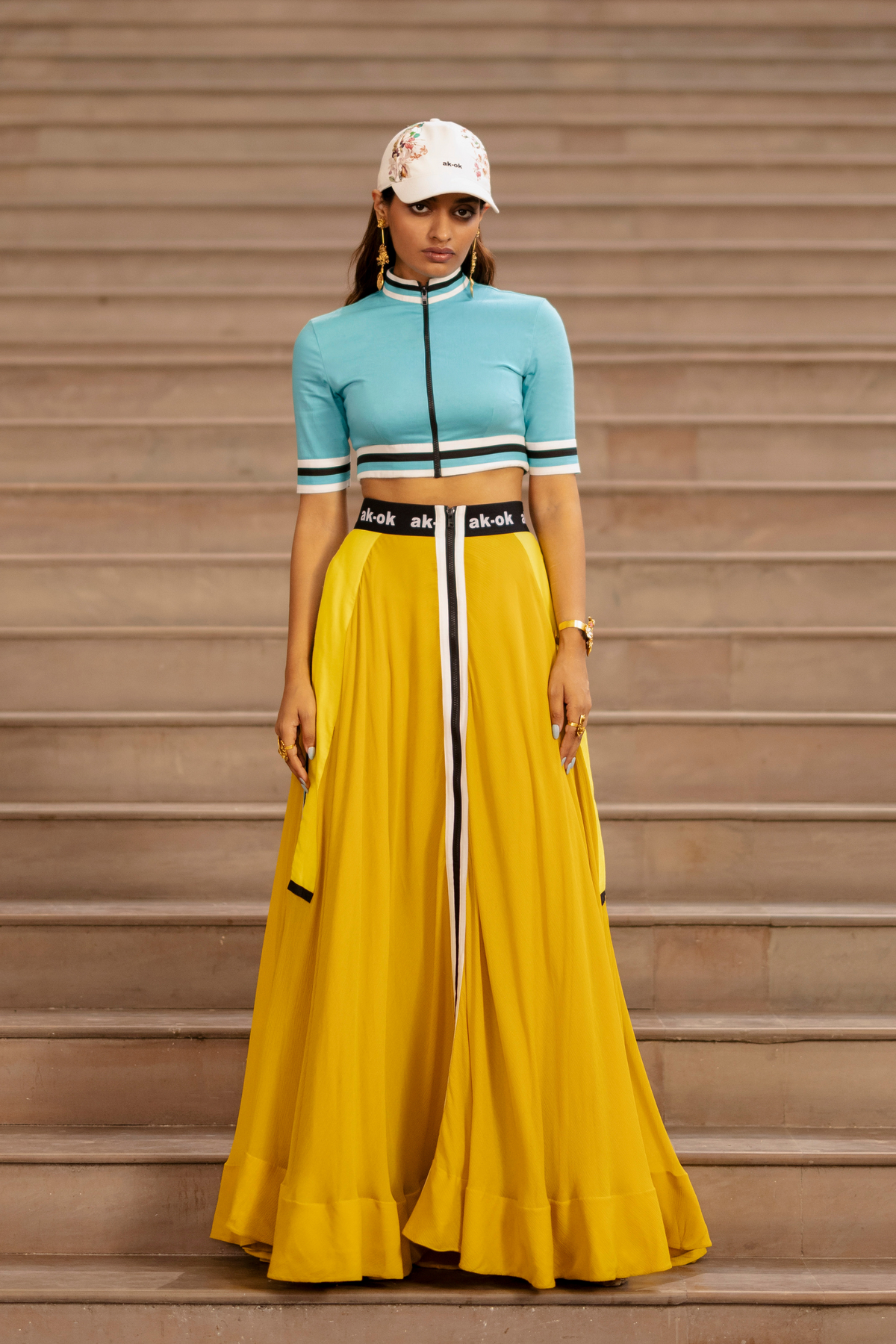 Lehenga Skirt And Top With Sporty Detail