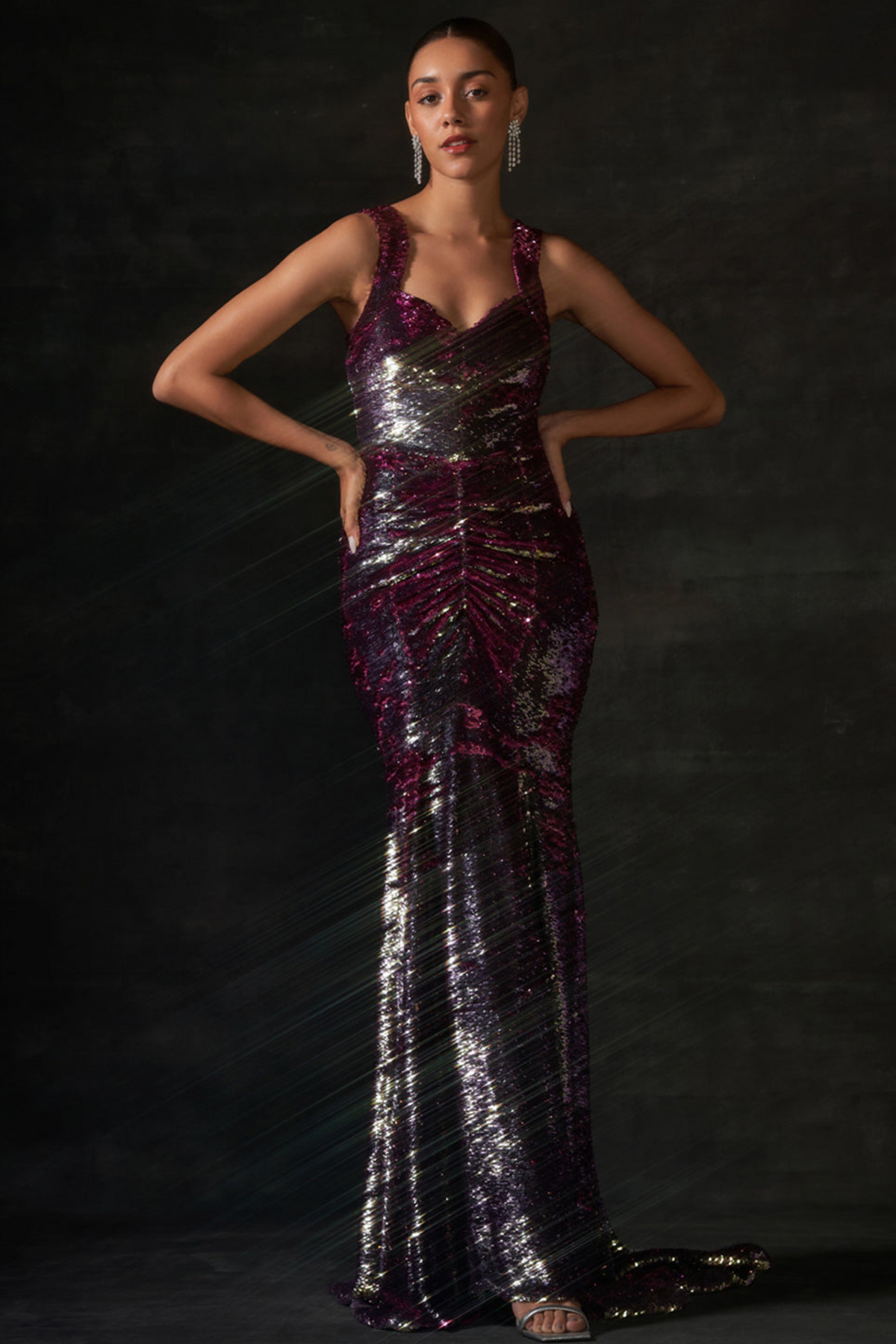 Pink and Gold Sequin Long Gown