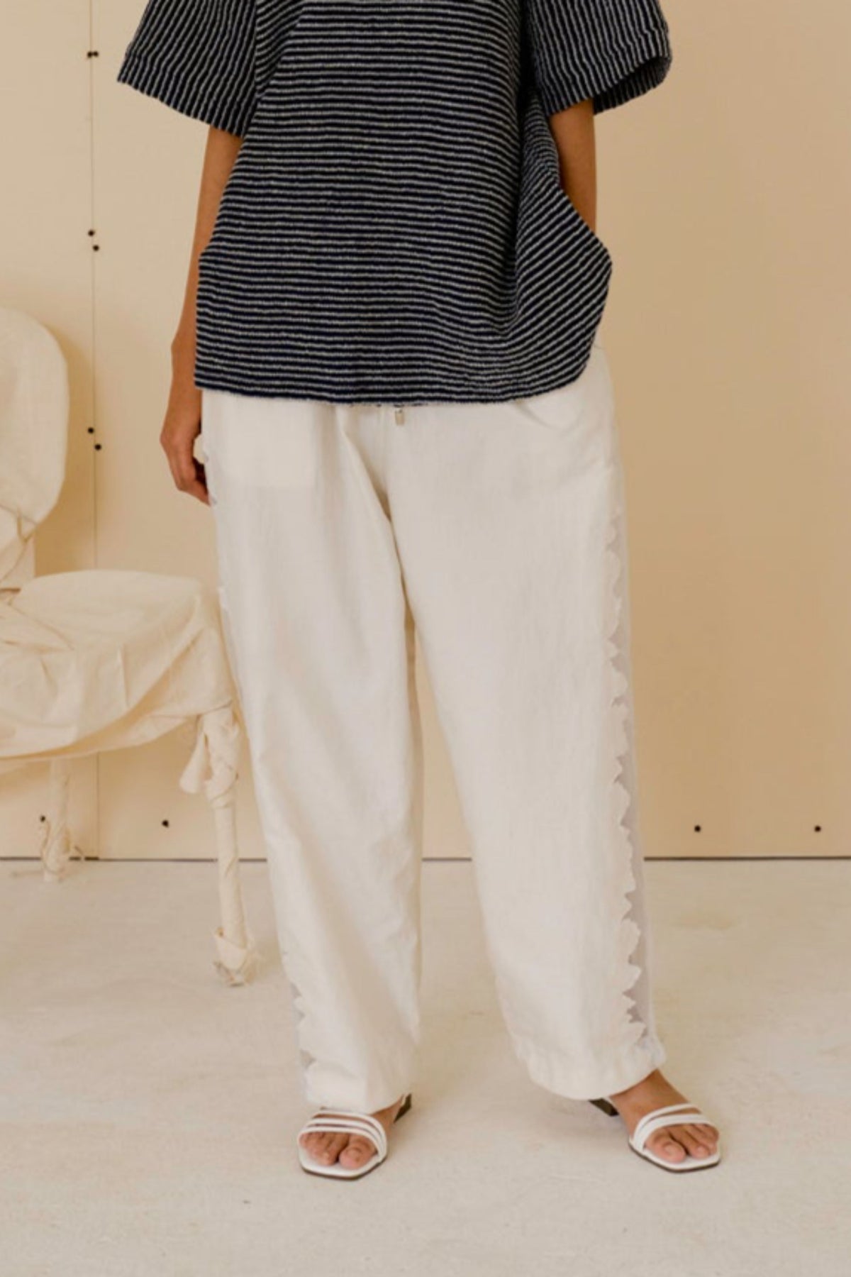 Off White Chanderi Pants