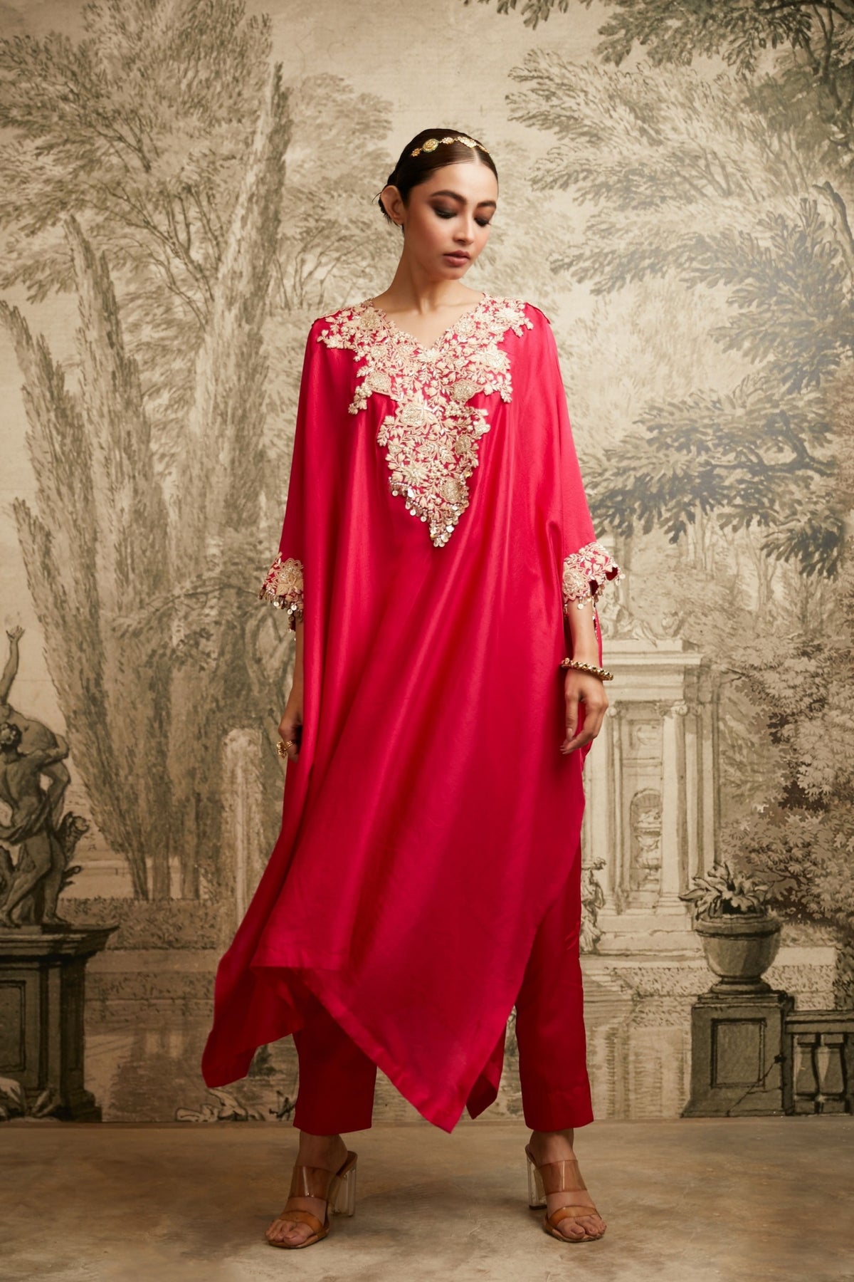 Red Silk Kaftan Set