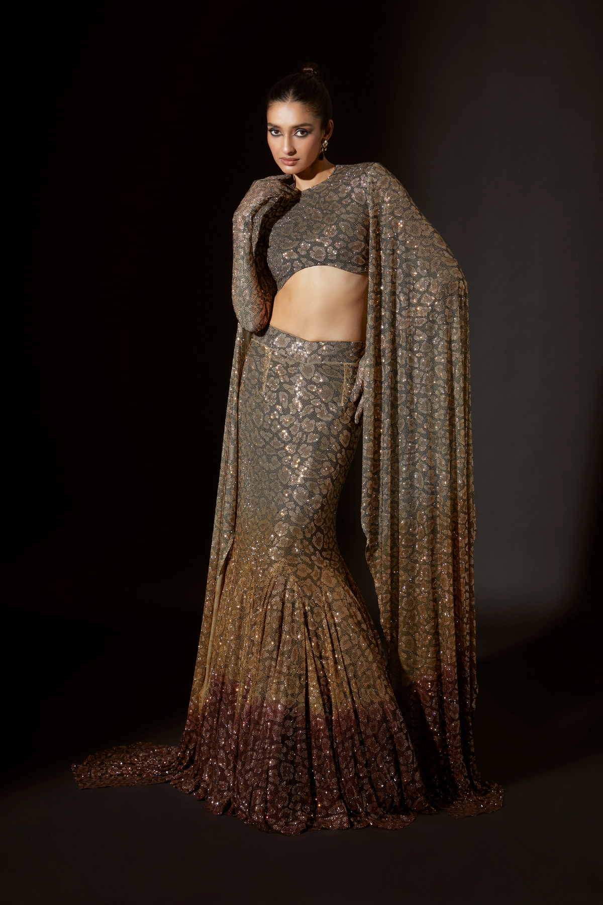 Brown Ombre Ombre Glam Lehenga Set