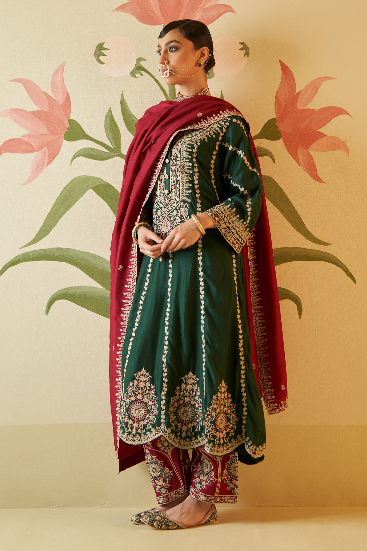 Green Chanderi Silk Choga Set