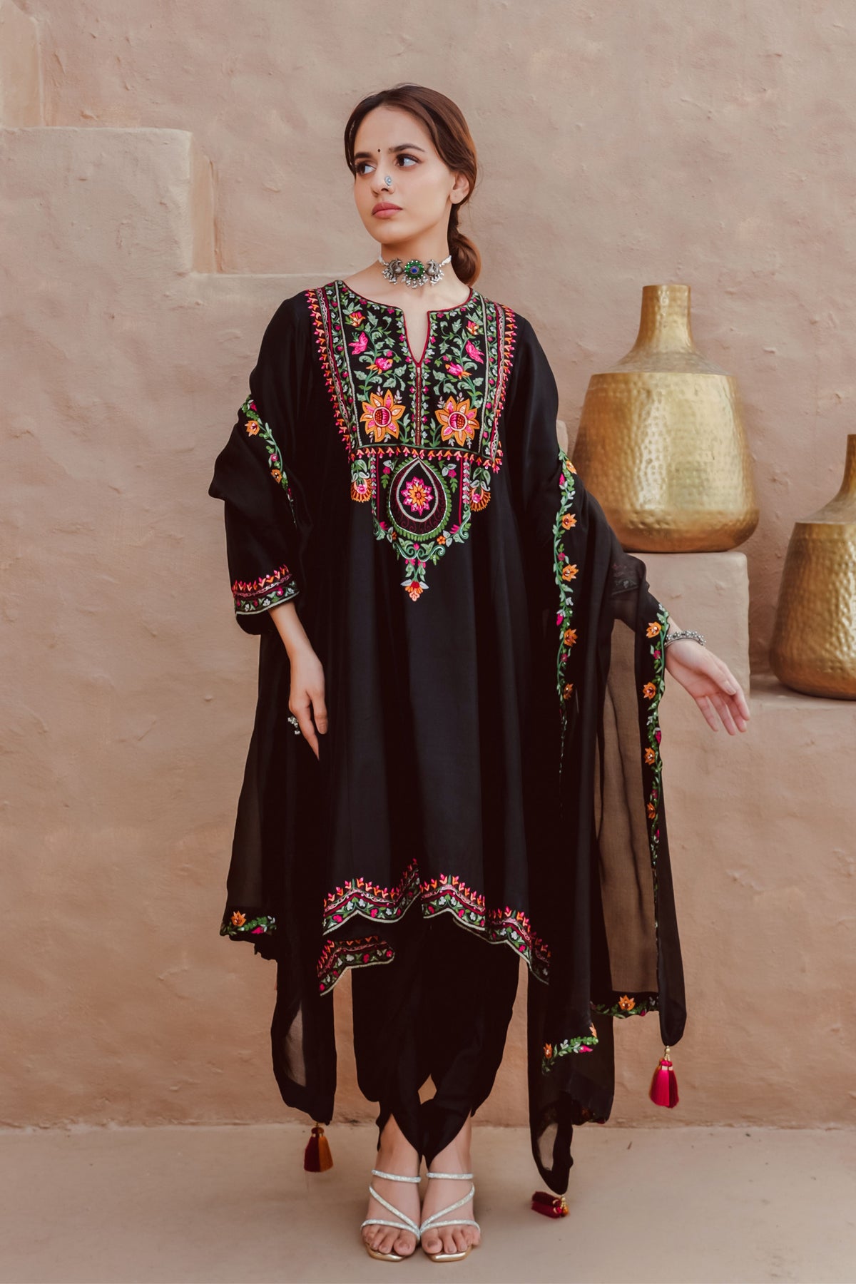 Black Thread Embroidery Kurta Set