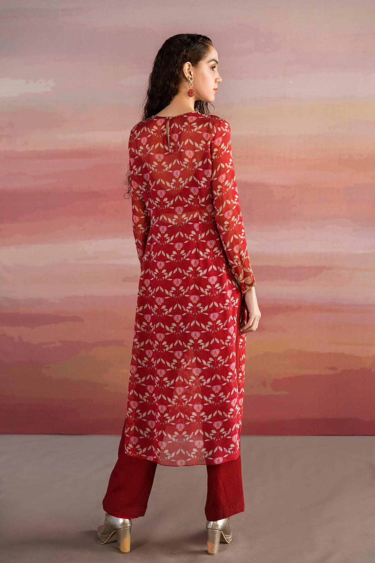 Red Printed Kurta Set