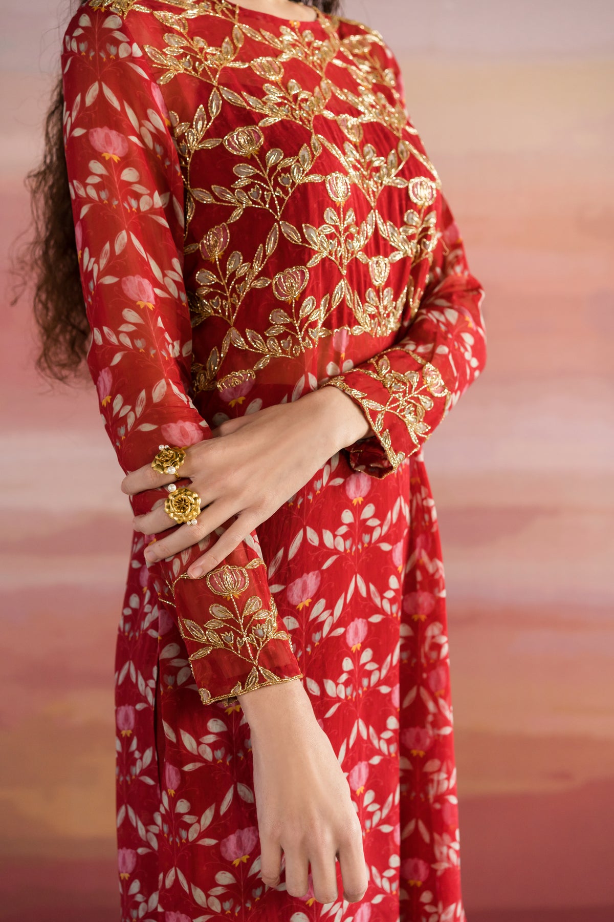 Red Printed Kurta Set