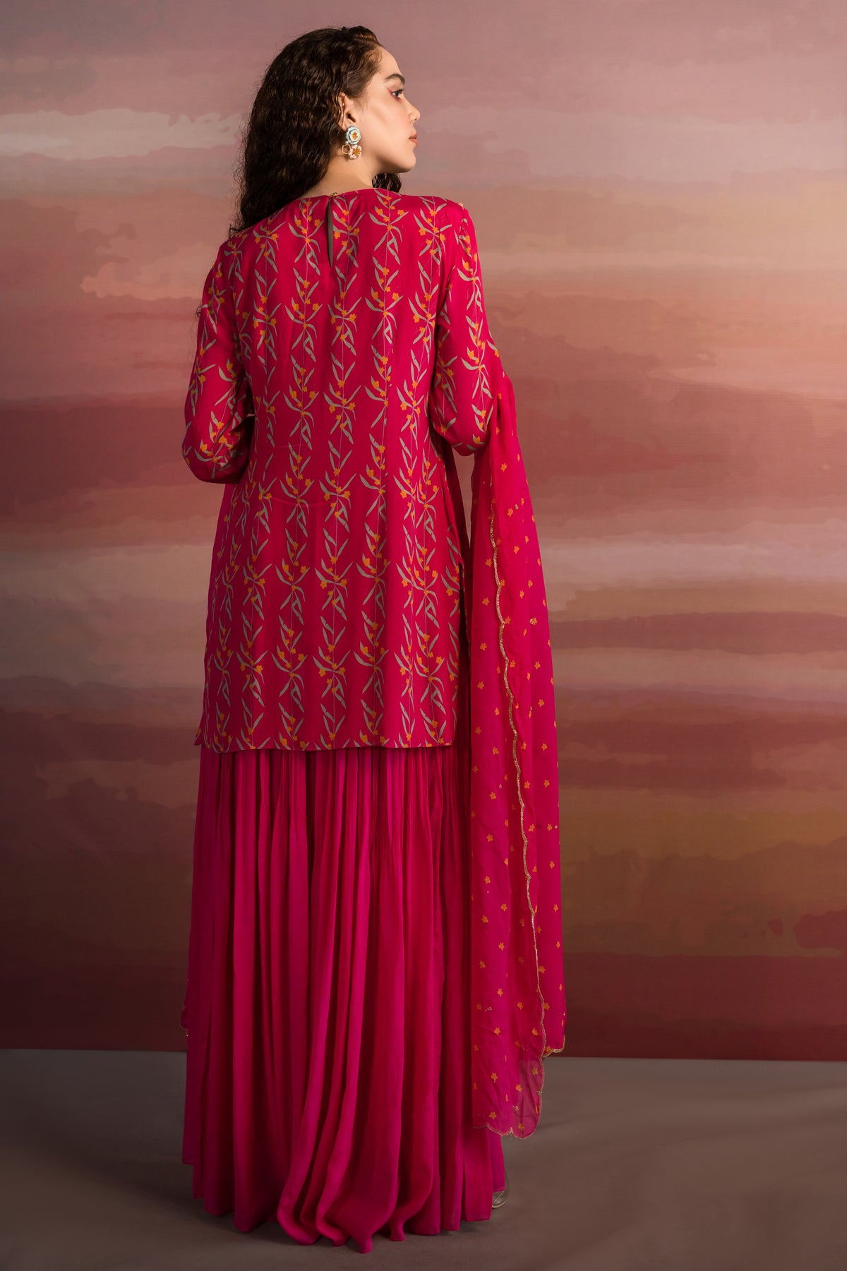 Fuschia Floral Printed Sharara Set